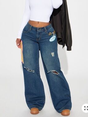 Von Dutch Wide-Legged Distressed Women's Jeans - Blue